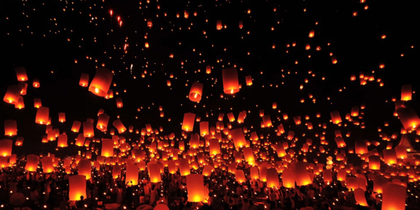 countless lanterns flying in the sky